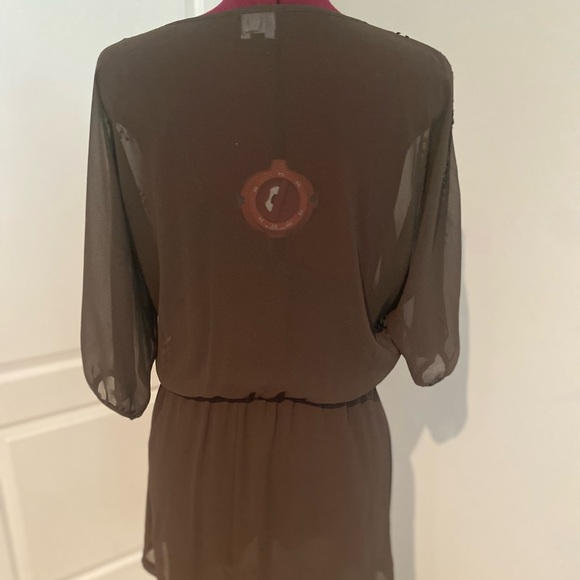 Greylin sheer dress with sequins and matching slip in bronze. Size M. - Picture 2 of 3